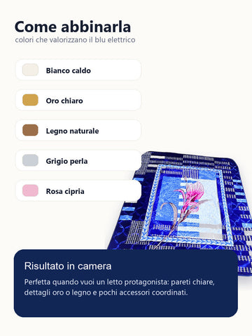 Idee abbinamento camera per coperta blu elettrico con iris rosa
