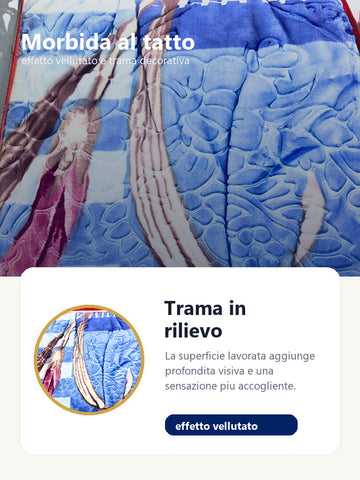 Dettaglio tessuto effetto vellutato coperta blu elettrico con iris rosa