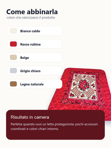 Idee abbinamento camera per coperta rosso rubino con bouquet di rose