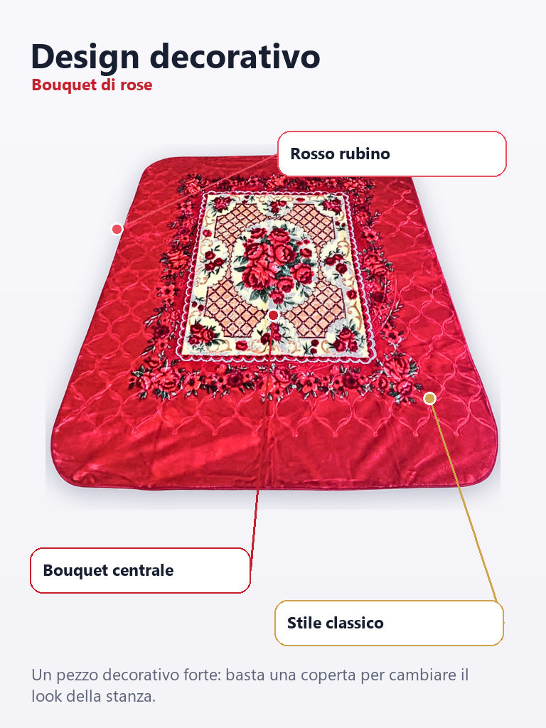 Design bouquet di rose coperta matrimoniale rosso rubino