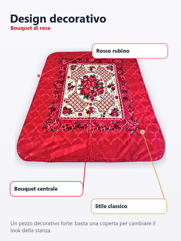 Design bouquet di rose coperta matrimoniale rosso rubino