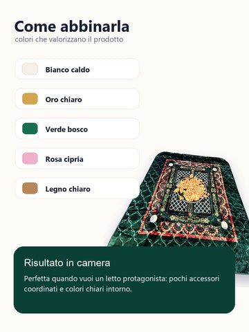 Idee abbinamento camera per coperta verde smeraldo con rose oro
