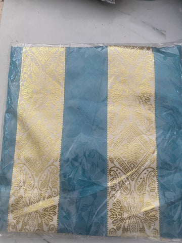 Coupon tessuto 3 metri azzurro con fasce damascate oro