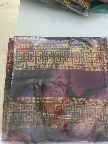 Coupon tessuto 3 metri prugna e marrone con bordo greca oro