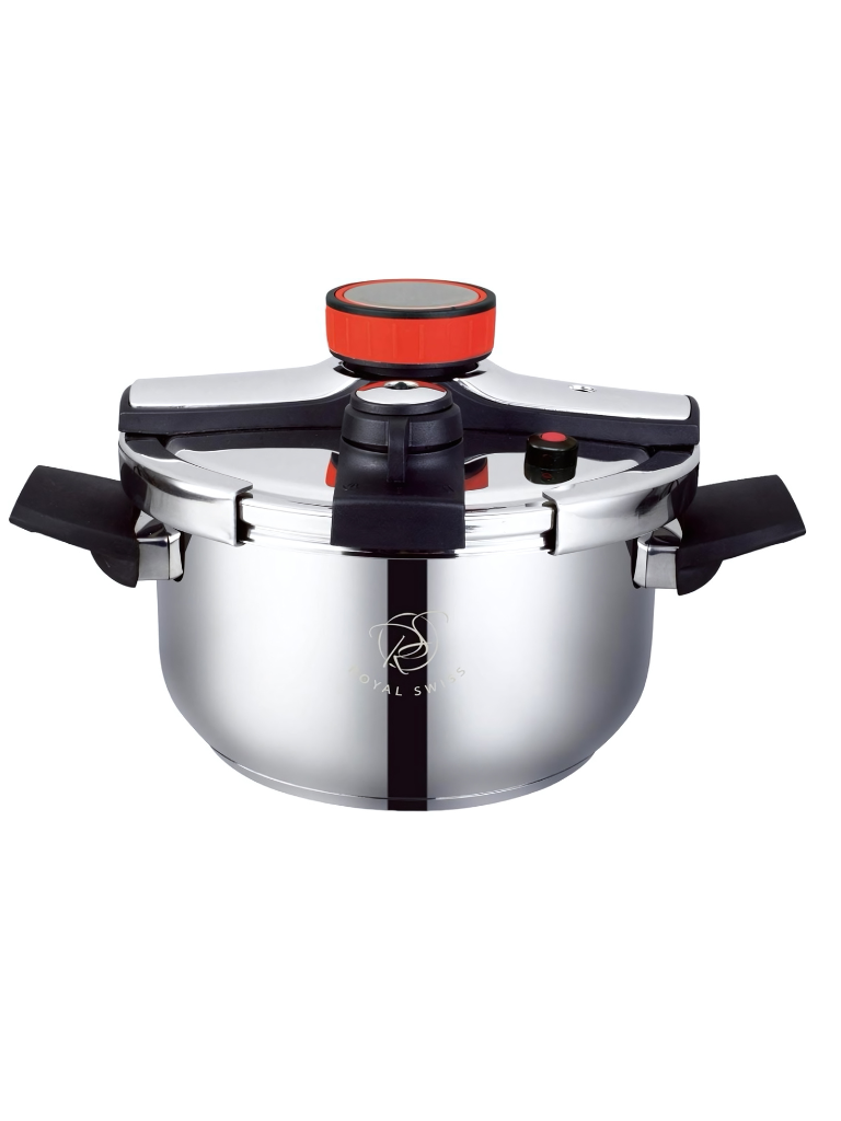 Royal Swiss Cocotte ® Autocuiseur en inox - Ouverture automatique moderne - Intérieur en marbre antiadhésif - Capacité 4L 6L 8L - Qualité Premium Cuisson Facile et Rapide