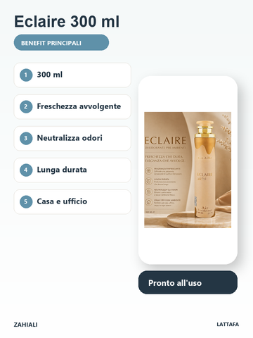 Eclaire Lattafa 300 ml freschezza avvolgente neutralizza odori lunga durata casa ufficio