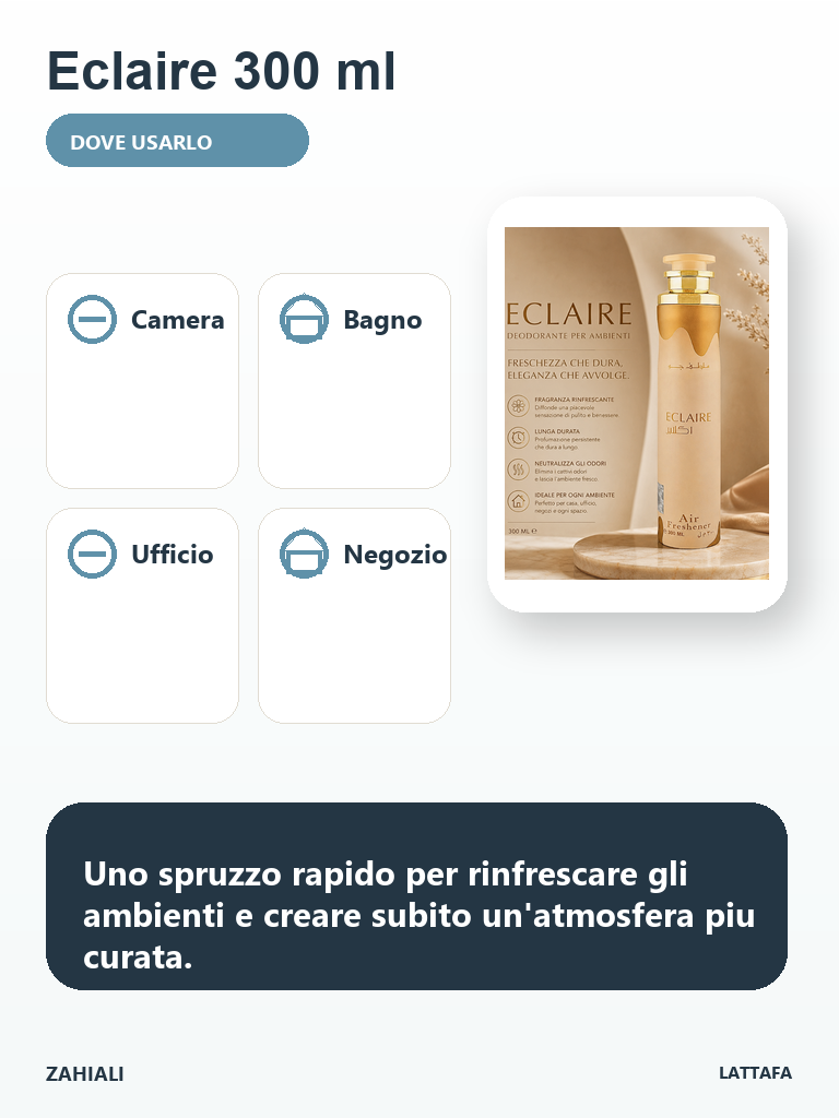 Eclaire Lattafa deodorante ambienti per camera bagno ufficio e negozio