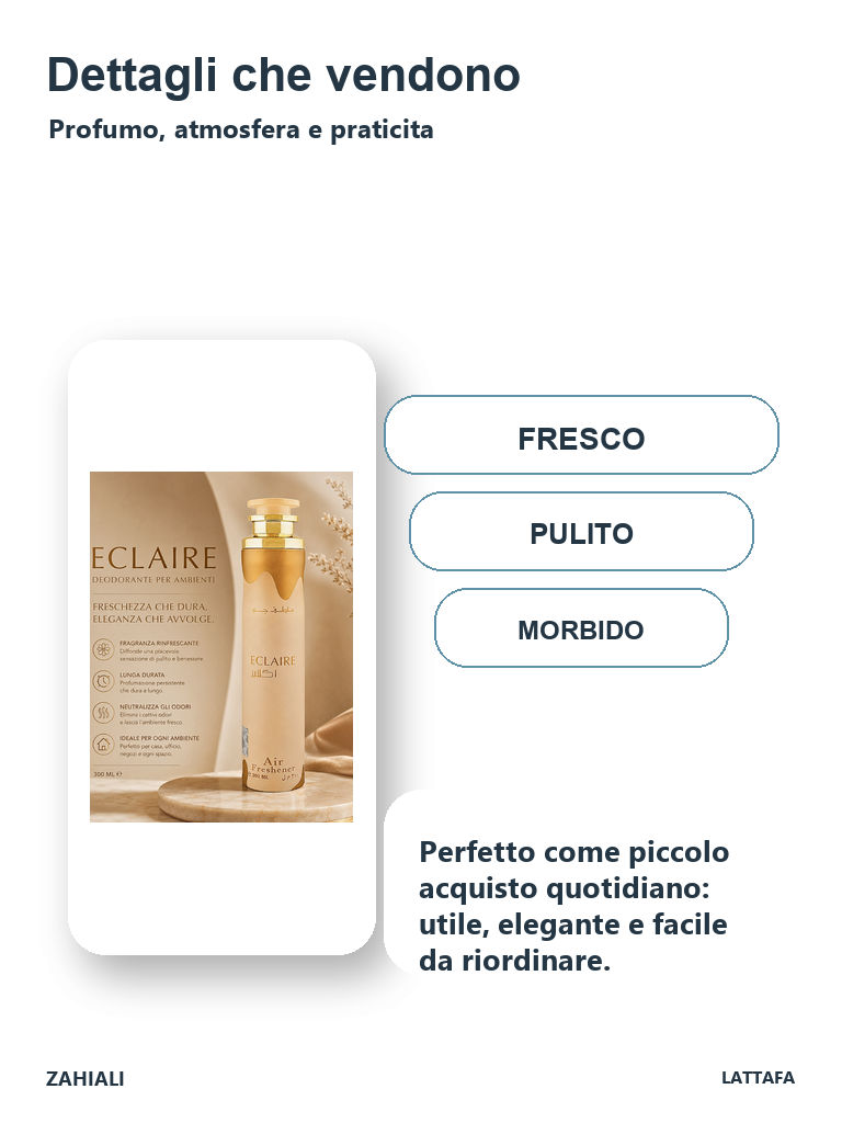 Eclaire Lattafa profumo casa fresco pulito morbido 300 ml