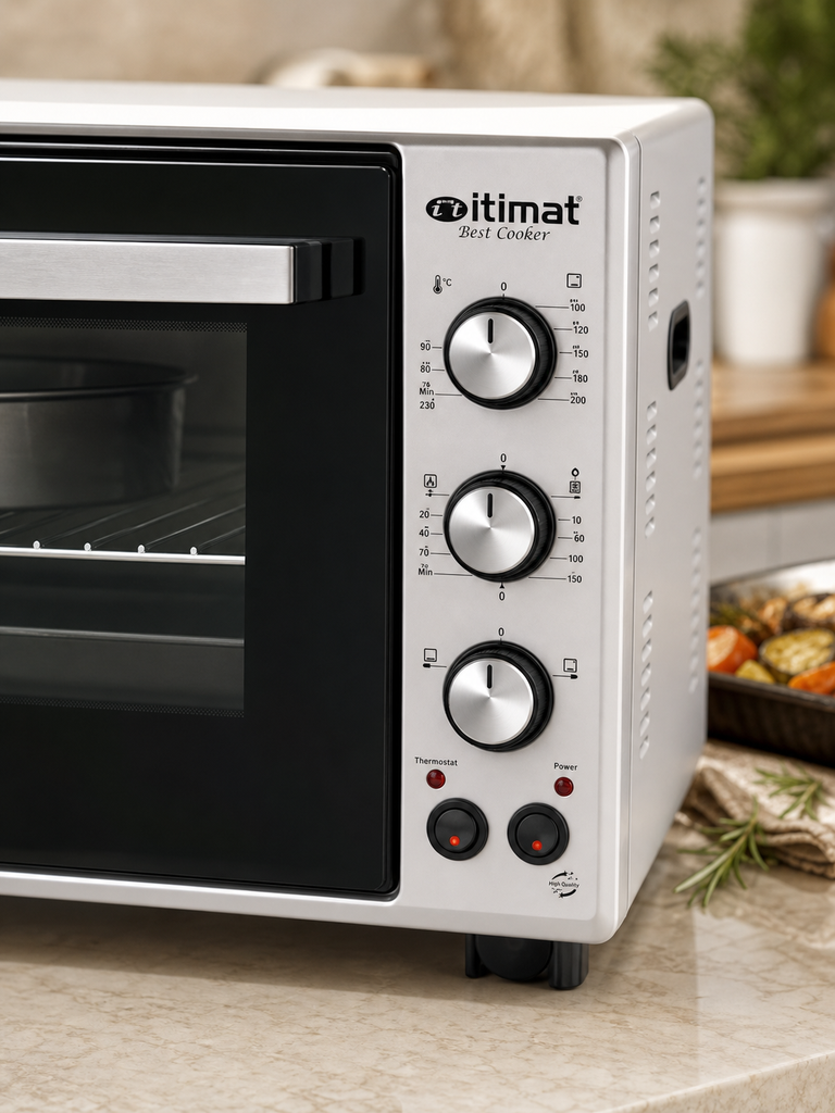 Dettagli comandi forno Itimat 60L con tre manopole e doppio vetro