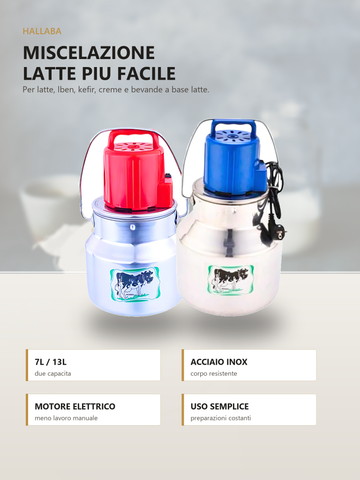 Hallaba miscelatore latte 7L 13L acciaio inox motore elettrico