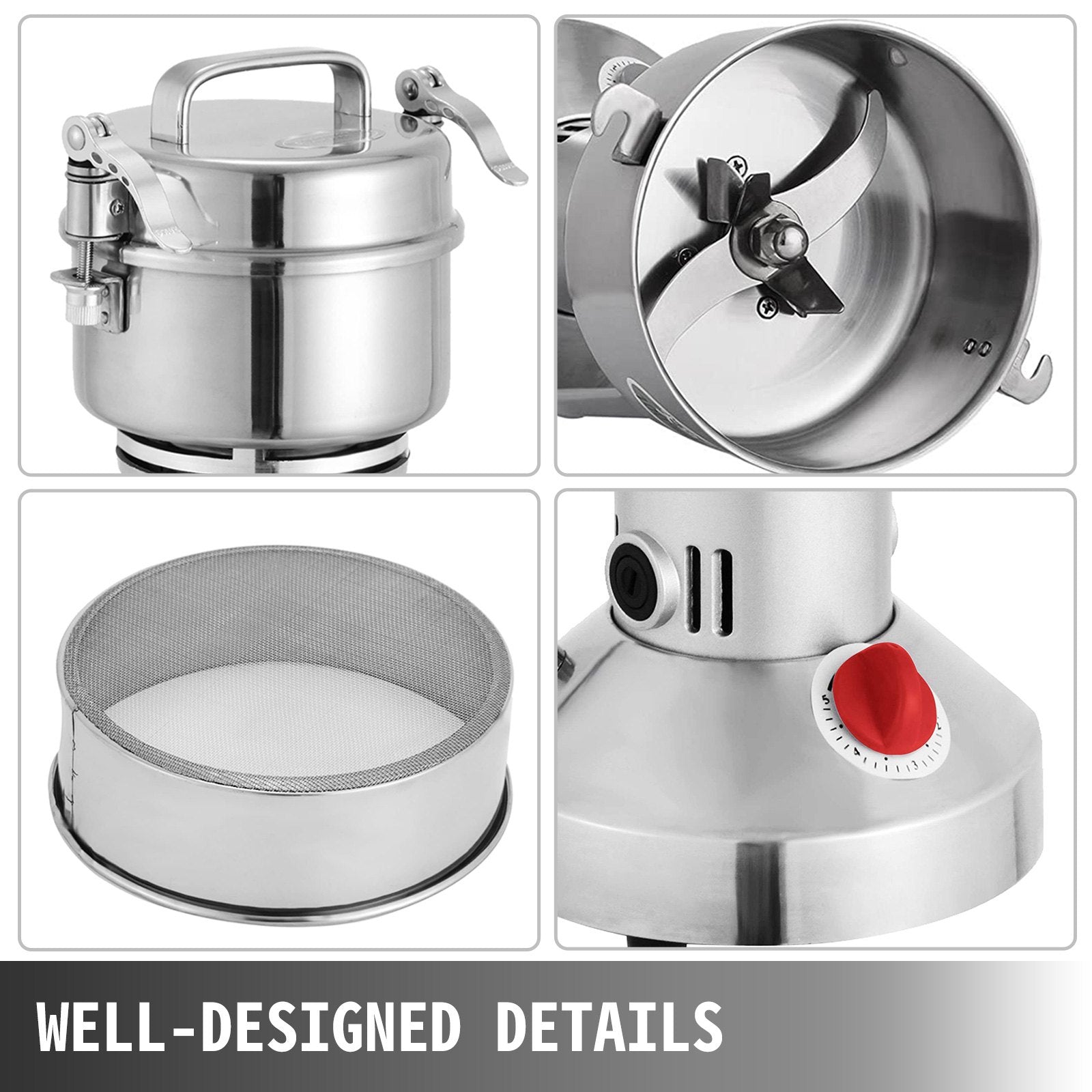 Royal Swiss® Mulino Elettrico 350g 1000g 150g Macinacaffè in Acciaio Inox Macina per Cereali Caffè