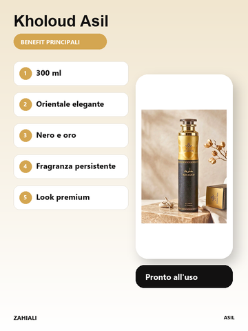 Kholoud Asil 300 ml orientale elegante nero oro fragranza persistente look premium