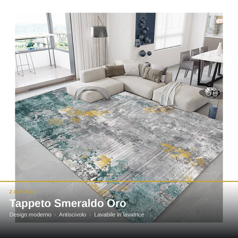 Tappeto Zahiali Smeraldo Oro in ambiente soggiorno