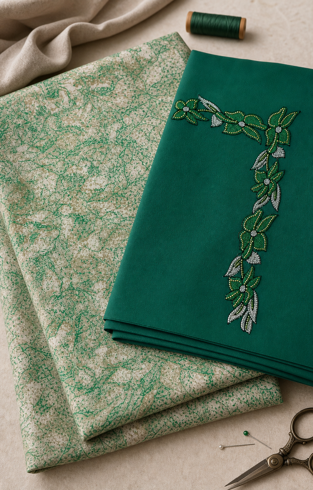 Makhawir Dubai verde smeraldo - tessuto in atelier sartoriale