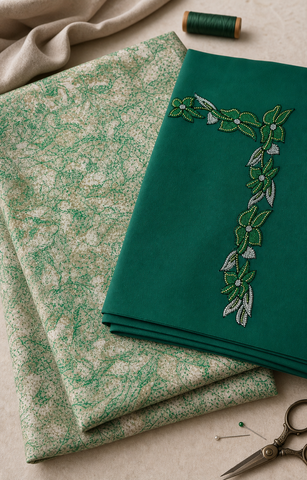 Makhawir Dubai verde smeraldo - tessuto in atelier sartoriale