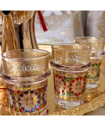 Set di 12 Bicchieri da te the da servizio decor decorazione dorata floreale