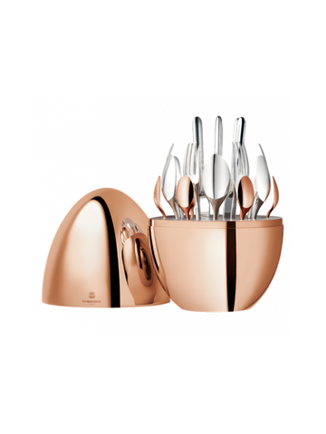 Set 24pz. posate con contenitore a forma ovale in color oro