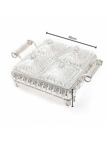 Plateau de service à 6 compartiments en cristal argenté pour collations divisées aux fruits secs