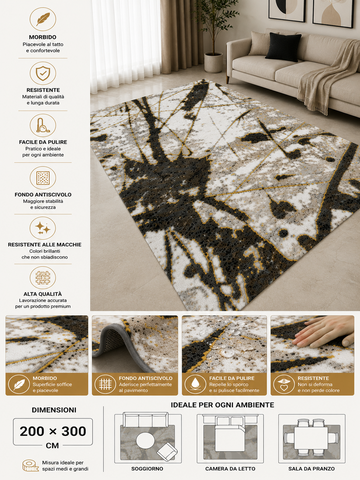 Tappeto Zahiali Marmo Dorato – Tappeto Moderno Astratto per Soggiorno e Salotto | Antiscivolo e Lavabile | Grigio, Bianco e Oro