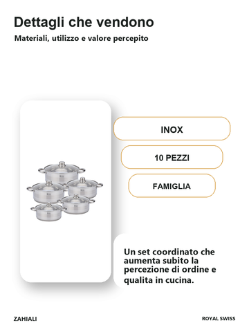 Dettagli Royal Swiss Pan Set inox 10 pezzi per cucina quotidiana