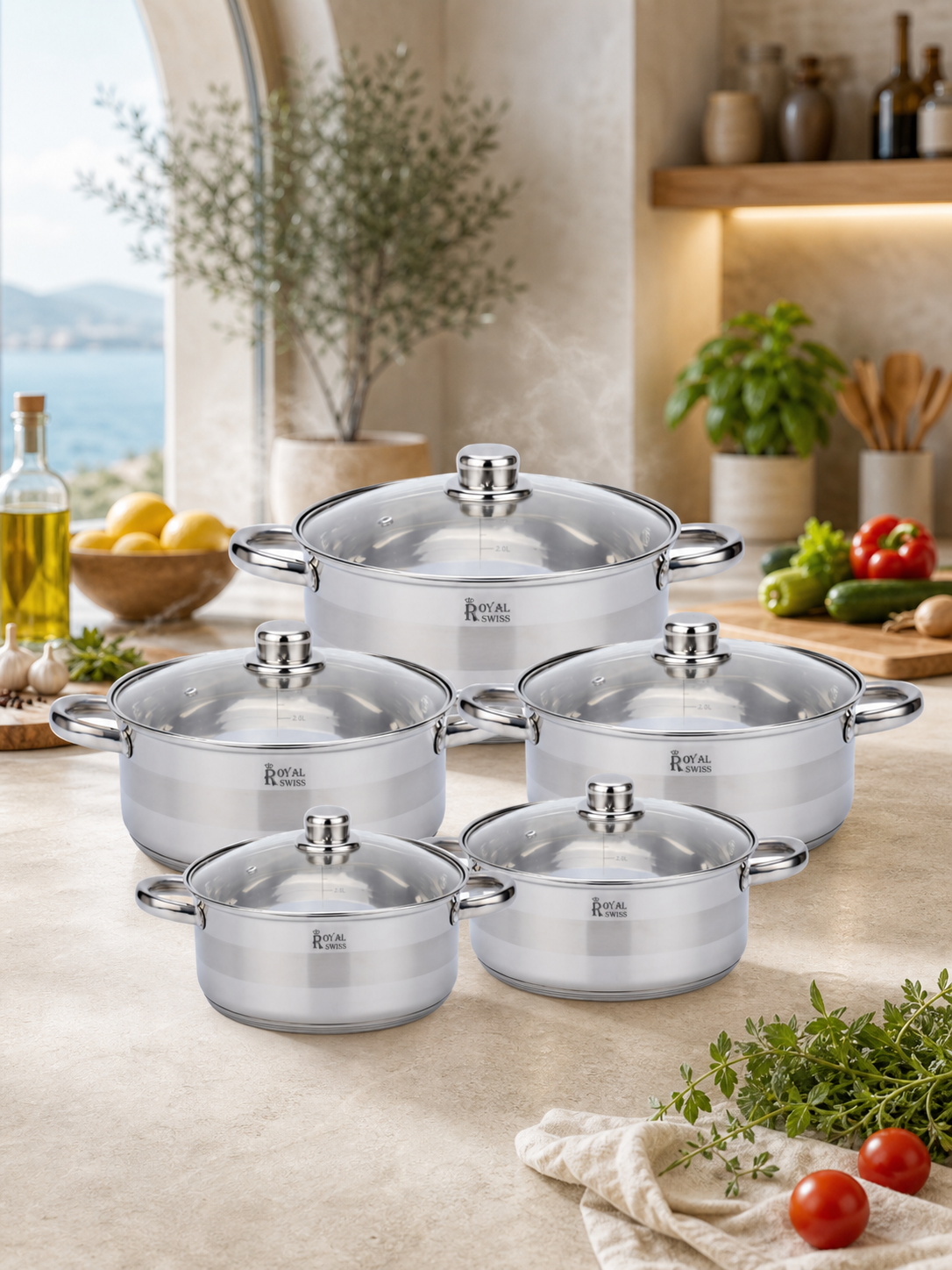 Royal Swiss pan set 10 pezzi in acciaio inox in cucina premium