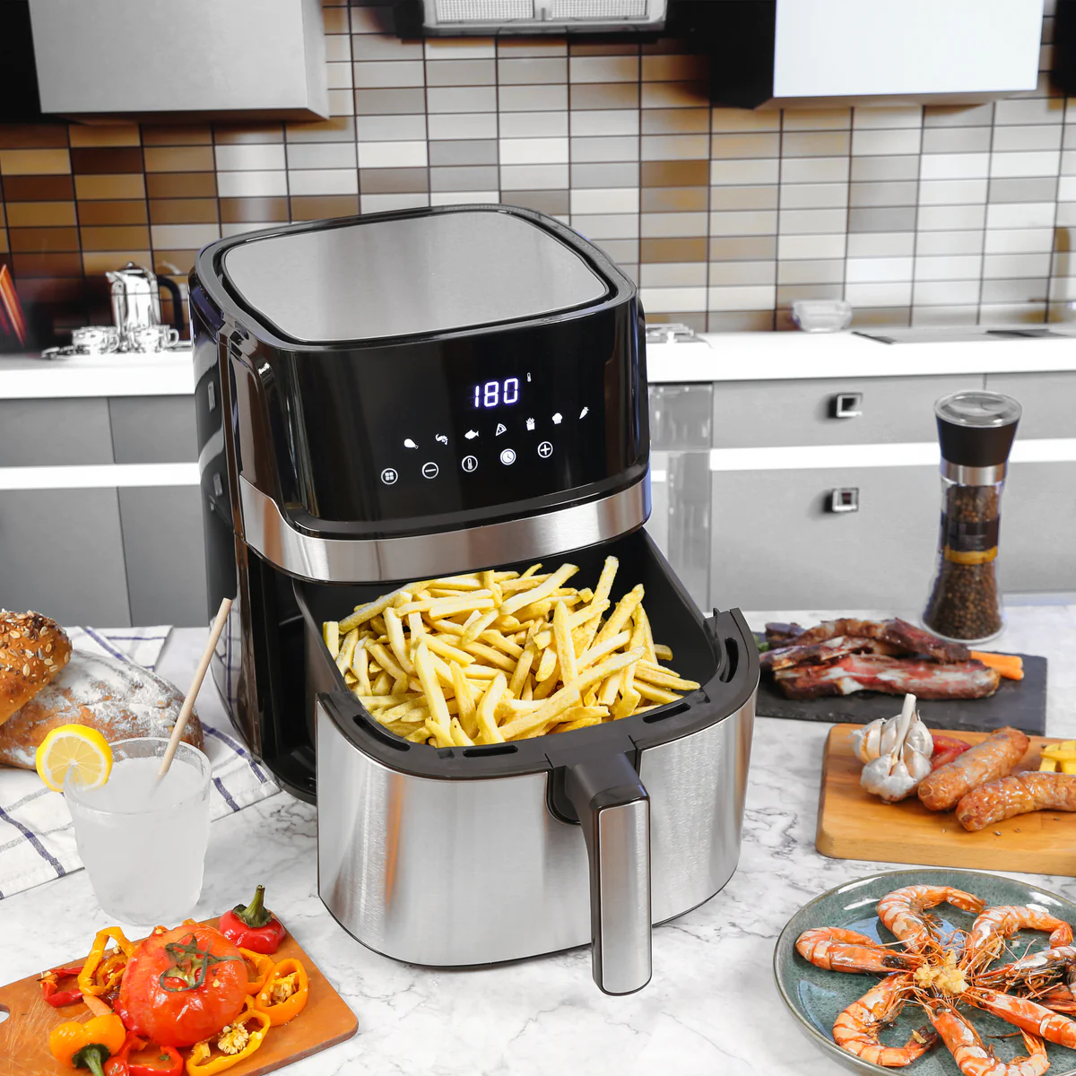 Friggitrice ad Aria Royal Swiss 6,5L 1700W con 8 Programmi Touch
