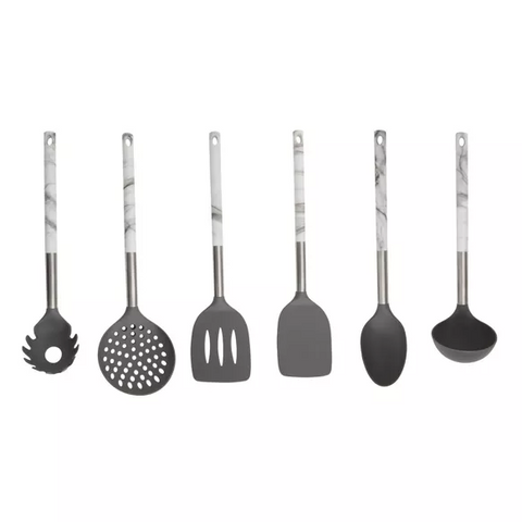 Ensemble d'ustensiles de cuisine 6 pièces en silicone avec poignée et support en marbre