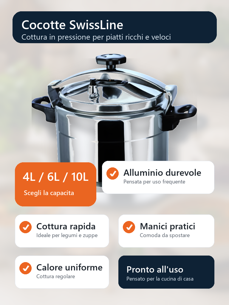 SwissLine cocotte 4L 6L 10L alluminio durevole cottura rapida manici pratici calore uniforme