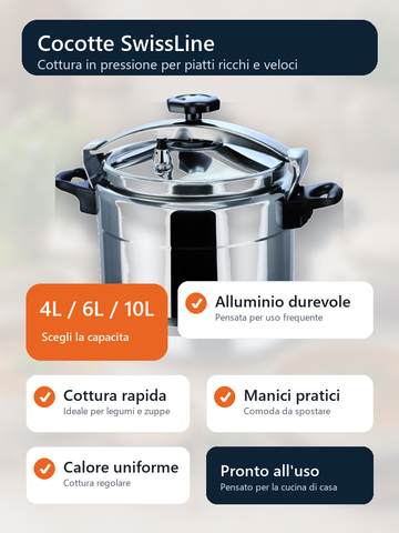 SwissLine cocotte 4L 6L 10L alluminio durevole cottura rapida manici pratici calore uniforme