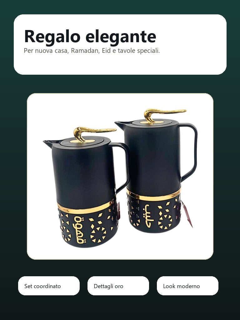 Set di caraffe termiche nero oro come regalo elegante per la casa
