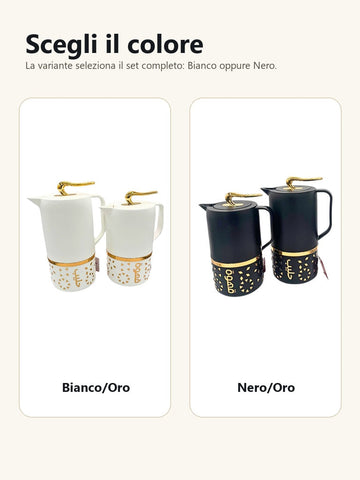 Varianti bianco oro e nero oro del set di caraffe termiche
