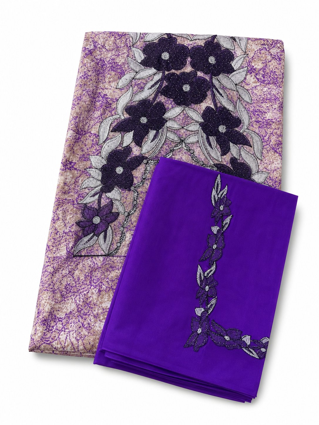 Set Tessuto Makhawir Dubai Viola e Argento con Ricamo - immagine prodotto su sfondo bianco