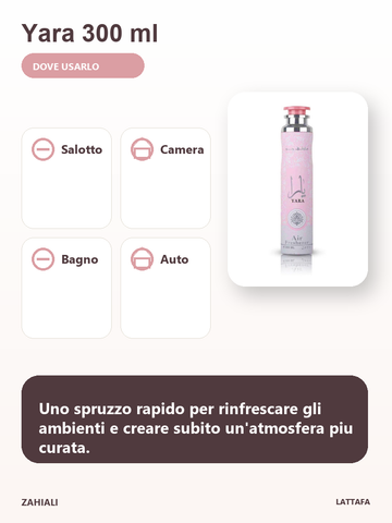 Yara Lattafa deodorante ambienti per salotto camera bagno e auto