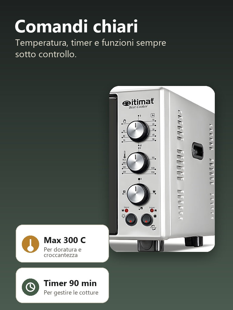 Comandi forno Itimat 50L temperatura timer e funzioni