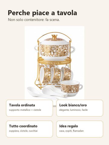 Benefit del servizio Harira bianco oro: tavola ordinata supporto metallico e idea regalo