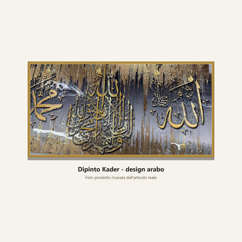 Dipinto Kader design arabo originale con dettagli oro nero e grigio