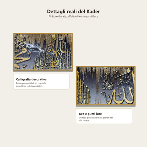 Dettagli reali del dipinto Kader con finiture dorate e punti luce