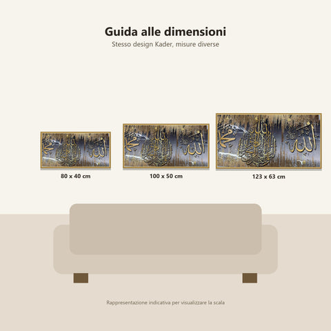 Guida dimensioni del dipinto Kader originale 80x40 100x50 e 123x63 centimetri