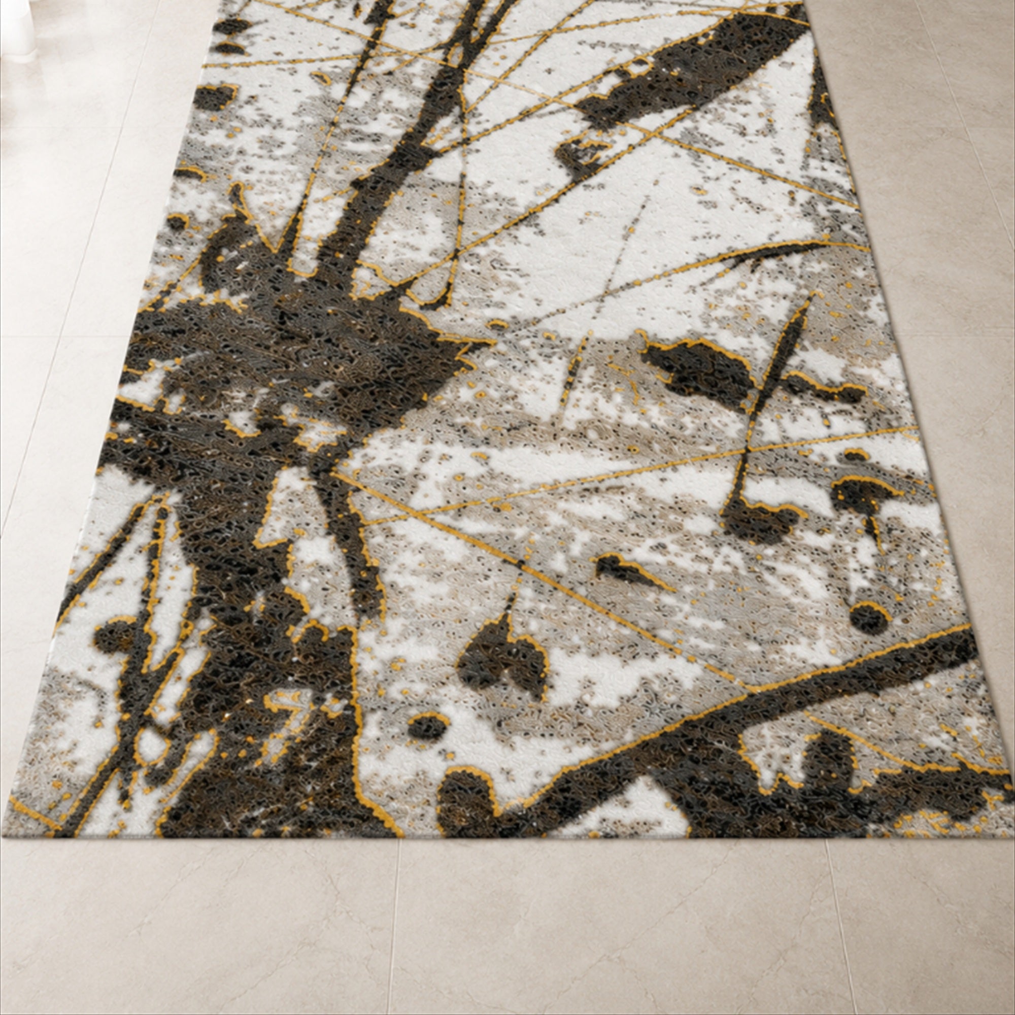 Tappeto Zahiali Marmo Dorato 200 x 300 cm ambientato in salotto