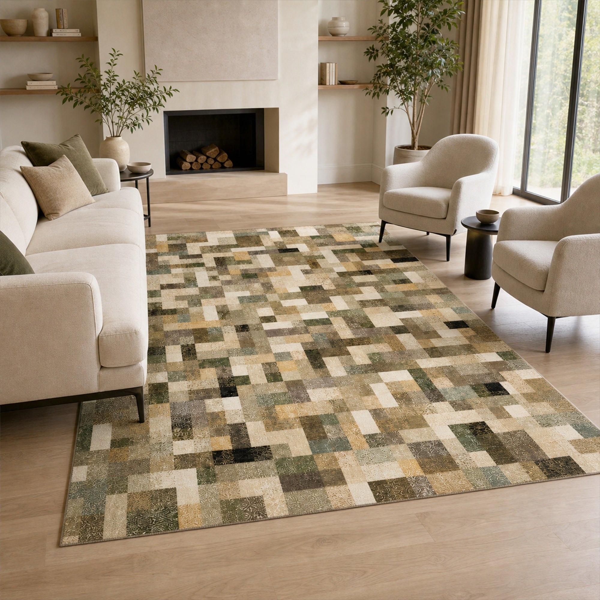 Tappeto Zahiali Mosaico Urbano 300 x 400 cm ambientato in salotto
