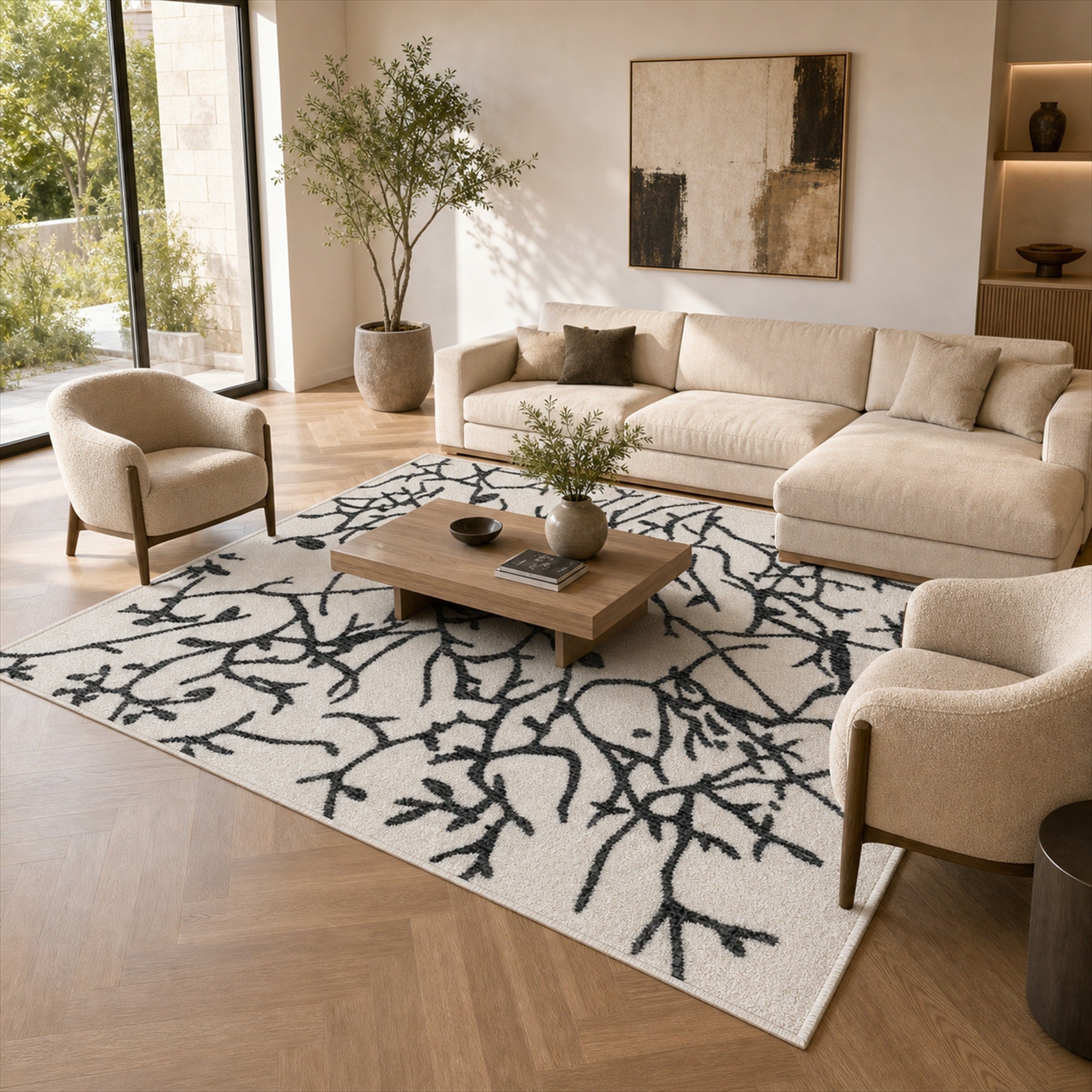 Tappeto Zahiali Ramo d'Inchiostro 300 x 400 cm ambientato in salotto