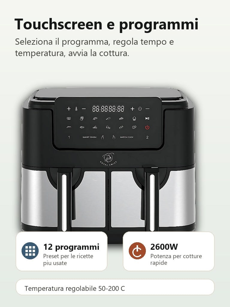 Royal Swiss friggitrice ad aria 12 programmi 2600W touchscreen
