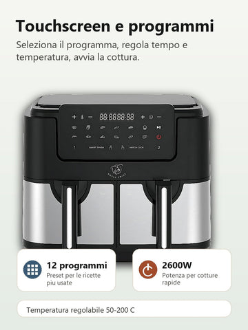 Royal Swiss friggitrice ad aria 12 programmi 2600W touchscreen