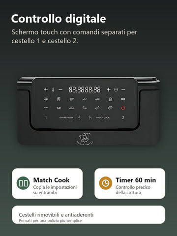 Pannello digitale Royal Swiss air fryer con Match Cook e timer 60 minuti