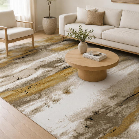 Tappeto Zahiali Sabbia Dorata 200 x 300 cm ambientato in salotto