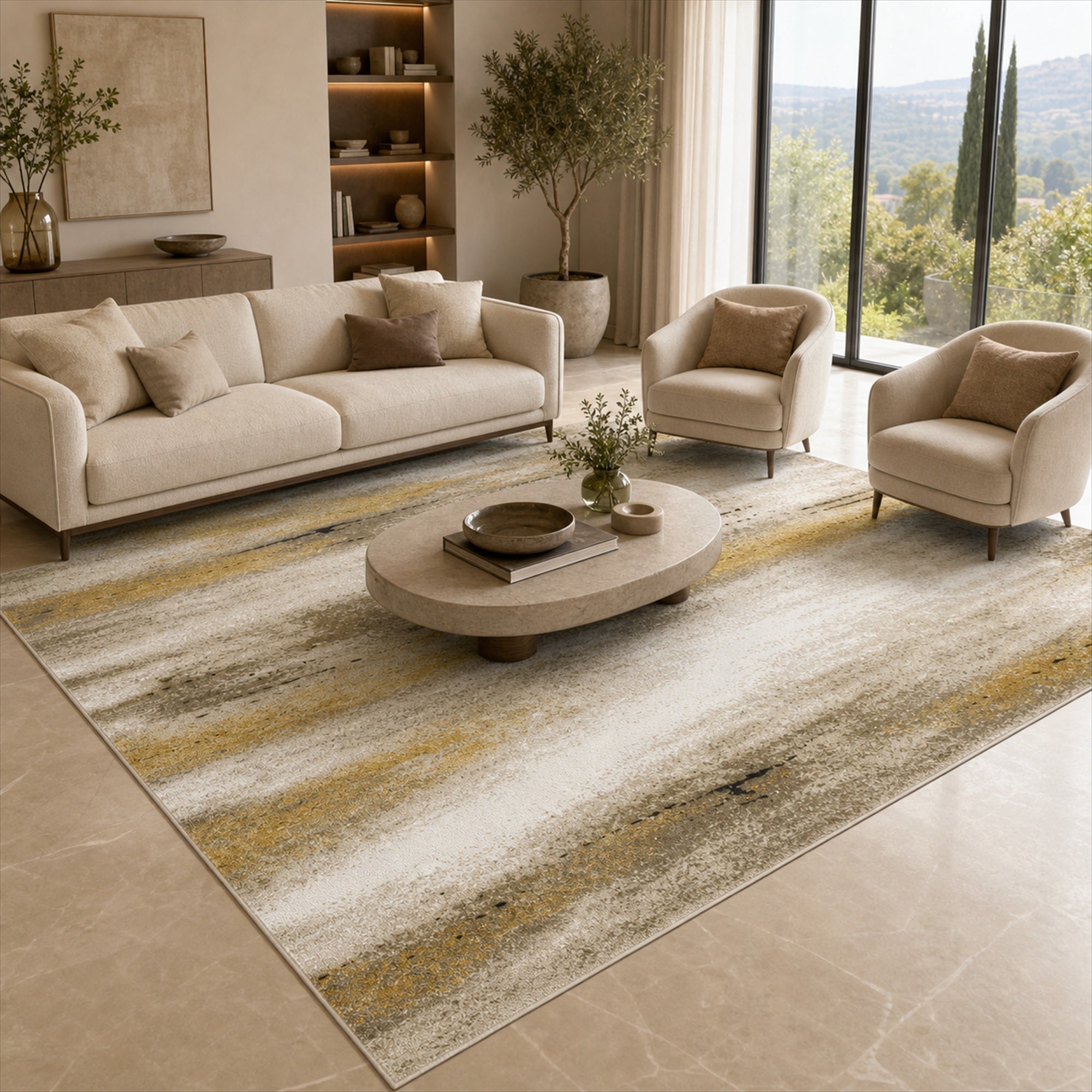 Tappeto Zahiali Sabbia Dorata 300 x 400 cm ambientato in salotto
