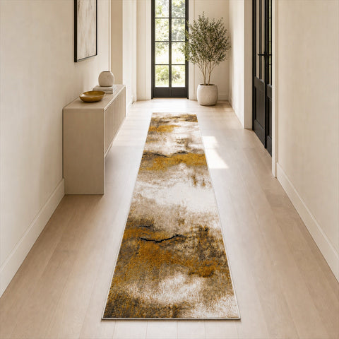 Tappeto Zahiali Sabbia Dorata 80 x 400 cm ambientato in corridoio