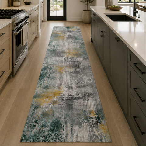 Tappeto Zahiali Smeraldo Oro 80 x 300 cm ambientato in corridoio