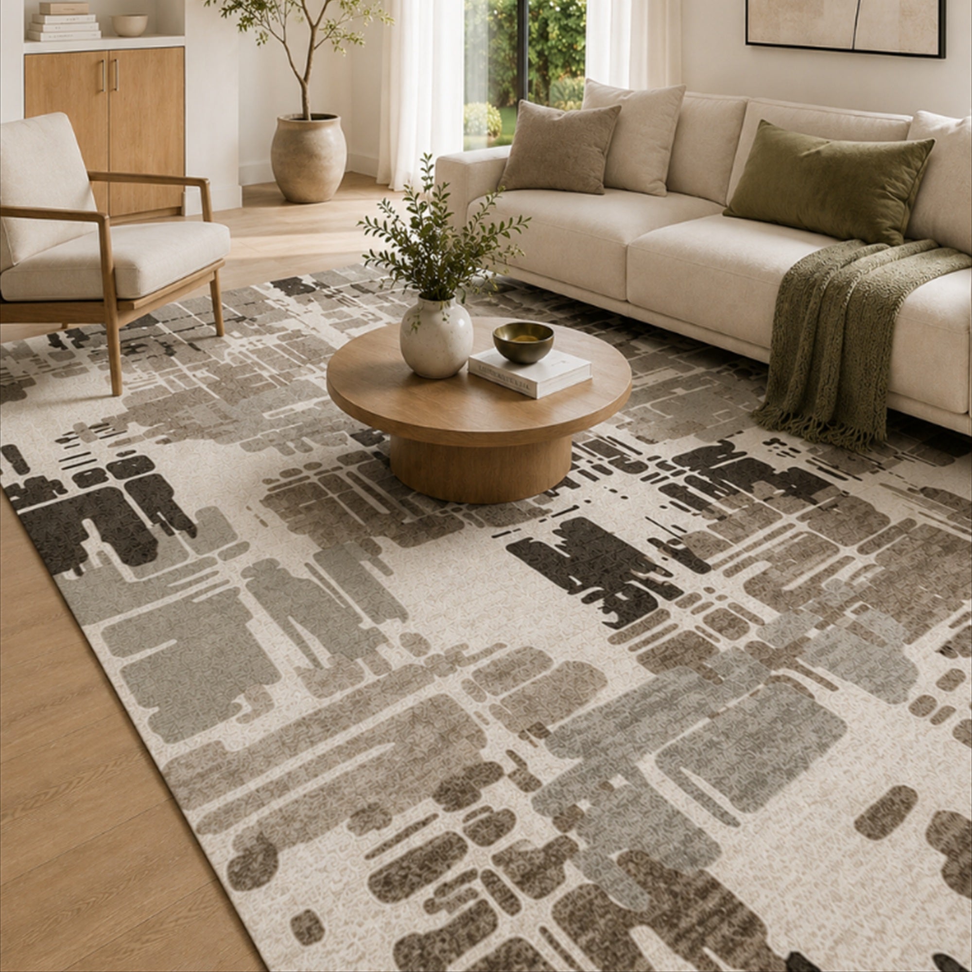 Tappeto Zahiali Terra Naturale 200 x 300 cm ambientato in salotto